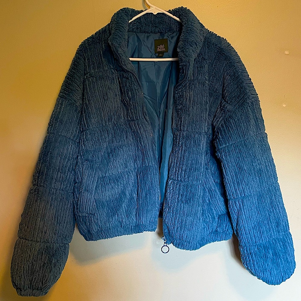 Wild Fable NWOT Cropped Blue Faux Fur Zip Up Jacket XL